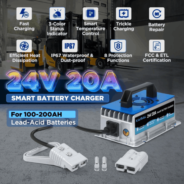 Forklift Battery Charger 24V 20A Trickle Charging Pallet Jack Battery Charger 24 Volt Forklift Charger with 16FT Cable for 24V Electric Pallet Jack, Stacker, Floor Scrubber, Scissor Lifter - Image 2