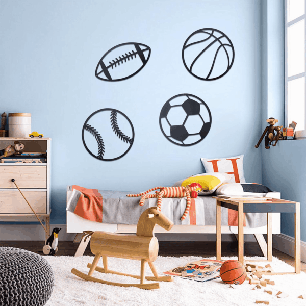 Metal Sports Sign Wall Decor,Basketball Soccer Baseball and Football Art,Sports Room Decor for Kids Teen Boy Son,Sports Themed Bedroom Playroom Nursery Decor 4Pcs Black - Image 5