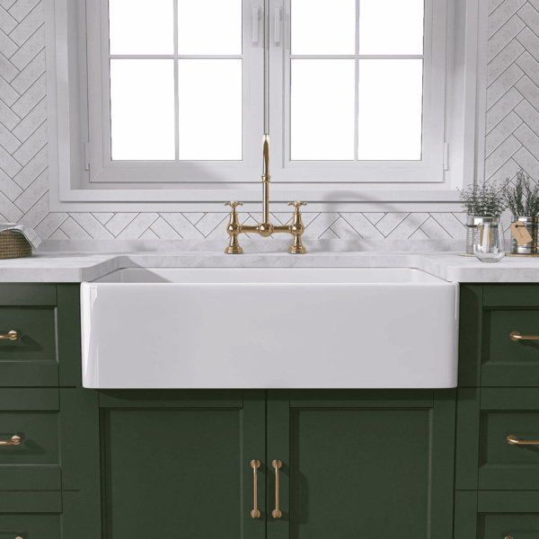 White Farmhouse Sink 30 Inch Farm Sink Fireclay Apron Front Single Bowl Kitchen Sinks Deep Drop in Undermount Kitchen Sink Luxury Modern Style Accessory Kit Included