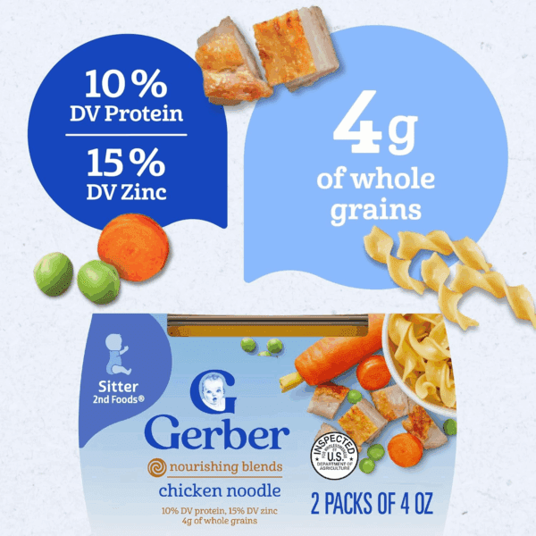 Baby Food 2Nd Foods, Dinner, Chicken Noodle Puree, 4 Ounce Tubs, 2-Pack (Pack of 8) - Image 4