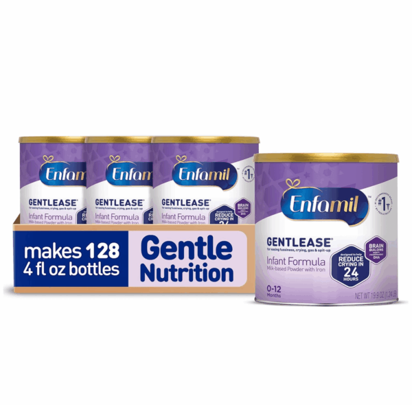 Gentlease Baby Formula, Clinically Proven to Reduce Fussiness, Crying, Gas & Spit-Up in 24 Hours, Brain-Building Omega-3 DHA & Choline, Infant Formula Powder, Baby Milk, 19.9 Oz Can, 4 Count