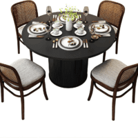 47 Inch round Dining Table for 4, Kitchen Table Dinner Table with 2-Layer Storage Shelf and Wood Slide Door for Home Dining Room Living Room (Black) - Image 8