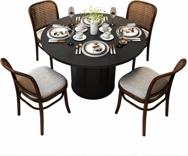 47 Inch round Dining Table for 4, Kitchen Table Dinner Table with 2-Layer Storage Shelf and Wood Slide Door for Home Dining Room Living Room (Black) - Image 8