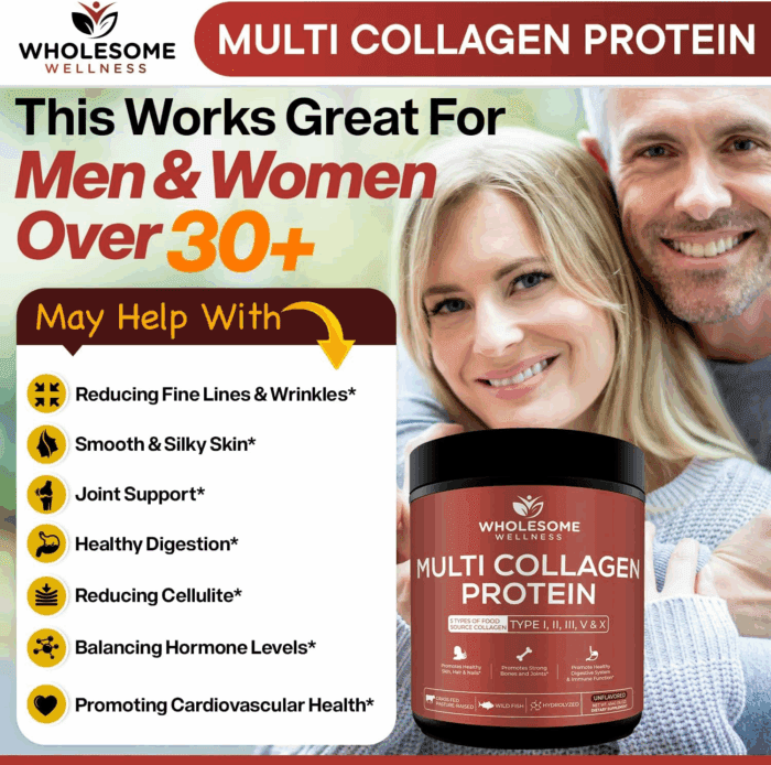 Multi Collagen Protein Powder Hydrolyzed (Type I II III V X) Grass-Fed All-In-One Super Bone Broth + Peptides - Premium Blend of Beef, Chicken, Wild Fish, Eggshell, 58 Servings - Image 4
