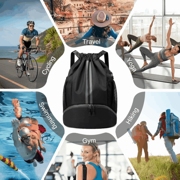 Sports Drawstring Backpack - String Swim Gym Bag with Shoes Compartment and Wet Proof Pocket for Women&Men - Image 8