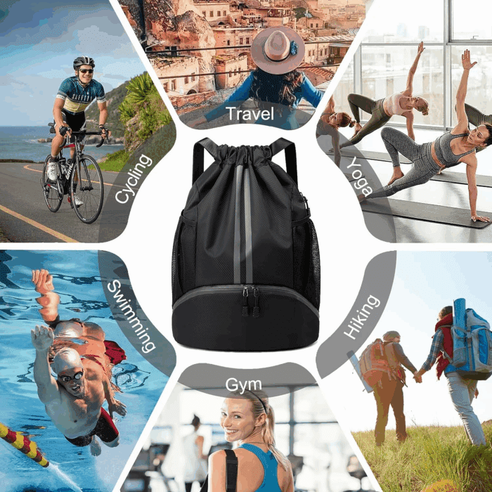 Sports Drawstring Backpack - String Swim Gym Bag with Shoes Compartment and Wet Proof Pocket for Women&Men - Image 8