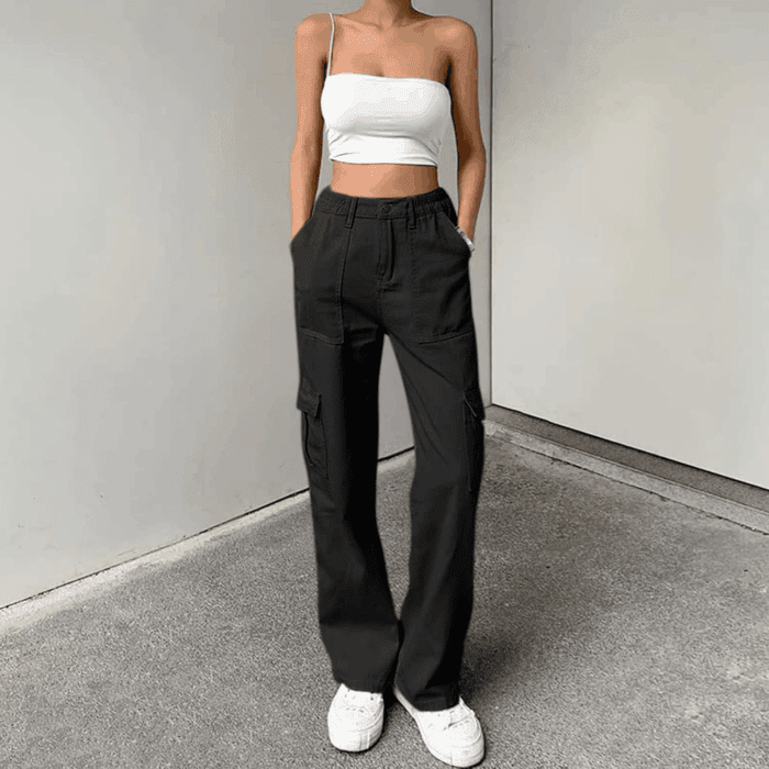 Cargo Pants for Women High Waisted Casual Pants Baggy Stretchy Wide Leg Y2K Streetwear with 6 Pockets - Image 2