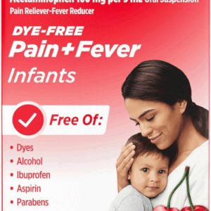 Infants Oral Suspension Liquid Medicine with Acetaminophen, Baby Fever Reducer & Pain Reliever for Minor Aches & Pains, Sore Throat, Headache & Teething Pain, Dye-Free Cherry, 1 Fl. Oz