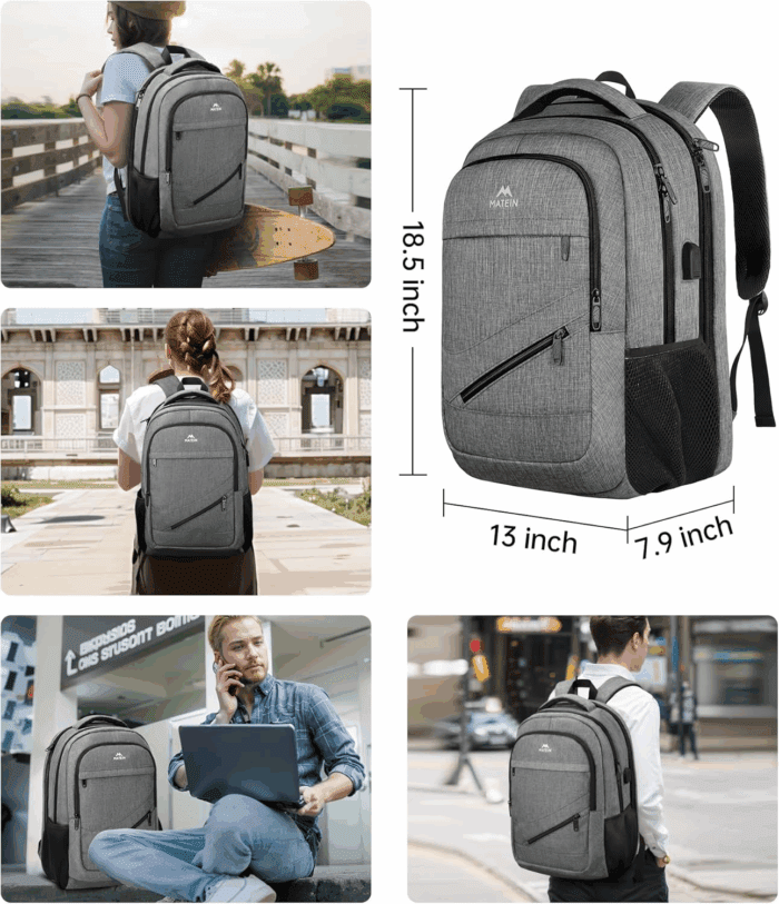 Travel Laptop Backpack, 17 Inch Business Flight Approved Carry on Backpack, TSA Large Computer Bag for Men Women with USB Port and Trolley Sleeve, College School Tactical Book Bag, Grey - Image 5