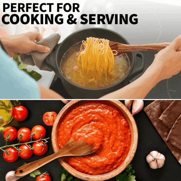 6-Piece Wooden Cooking Spoons Set – Heat-Resistant, Smooth Teak Utensils with Comfort Grip – Lightweight & Durable – Easy to Clean, Perfect for Non-Stick Cookware - Image 5
