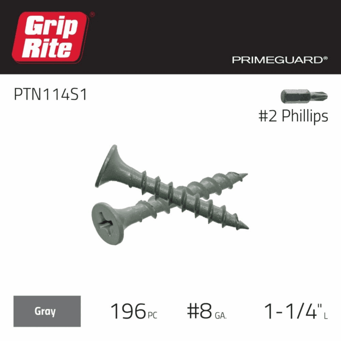PTN114S1 PG10 Polymer Coated #6 X 1-1/4" Coarse Thread Deck Screw, Gray, 1Lb Box - Image 3