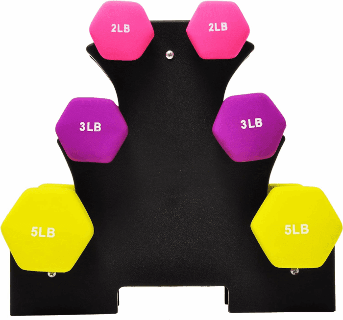 Neoprene Dumbbell Hand Weights, Anti-Slip, Anti-Roll, Hex Shape Colorful, Pair or Set with Stand - Image 2
