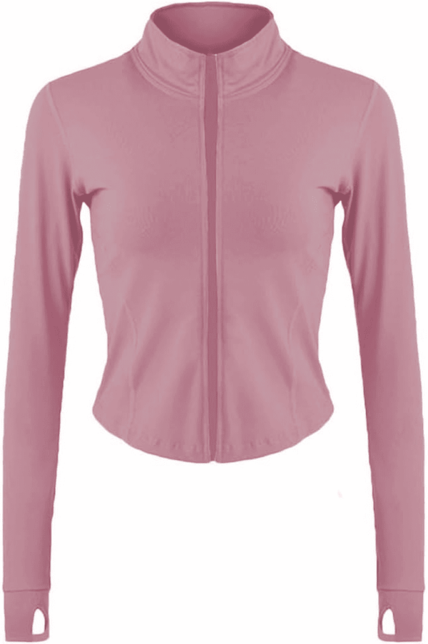 Womens Lightweight Full Zip Running Track Jacket Workout Slim Fit Yoga Sportwear with Thumb Holes