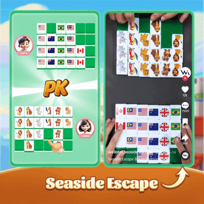 Seaside Escape Game Blocks Mahjong Sets with 49 Tiles 40Mm Pet and Flag Pattern. - Image 3