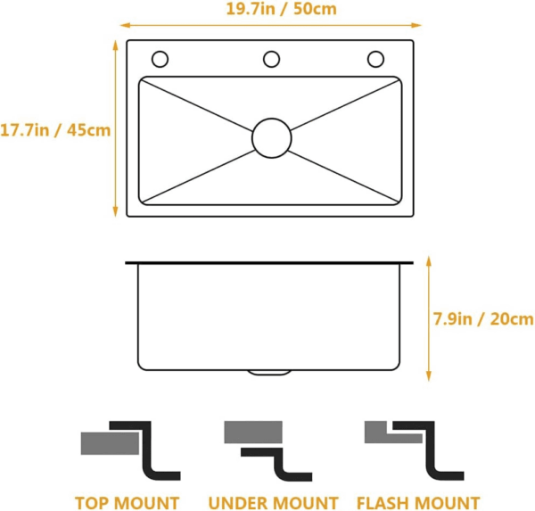 Black Kitchen Sink, Stainless Steel Single Bowl Sink, Drop In/Topmount Workstation Sink with Sliding Accessories, Farmhouse Workstation Sink with Multiple Accessories (19.7 X 17.7In), RXZE031 - Image 7