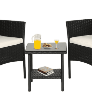 Outdoor Wicker Bistro Rattan Chair Conversation Sets with Coffee Table for Yard Backyard Lawn Porch Poolside Balcony,Black