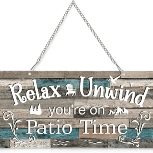 10 X 5 Inch Outdoor Patio Sign Decoration Metal Patio Signs Decor for Backyard Porch Wall Art Balcony Gazebo Accessories Relax Placard for Summer outside Decorations(White Words with Vivid Base)