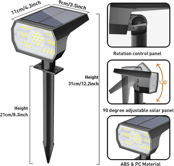 Solar Lights Outdoor Waterproof IP68, 56 LED 3 Lighting Modes Solar Powered Garden Yard Spot Solar Lights for outside Landscape- 4 Pack (Cool White) - Image 5
