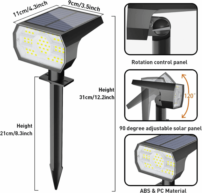 Solar Lights Outdoor Waterproof IP68, 56 LED 3 Lighting Modes Solar Powered Garden Yard Spot Solar Lights for outside Landscape- 4 Pack (Cool White) - Image 5