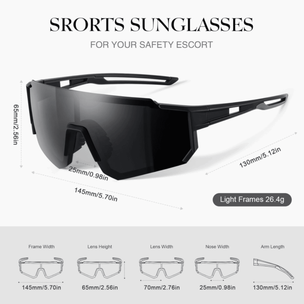 Polarized Sport Sunglasses for Men and Women, Lightweight TR90 Sun Glasses with UV Protection for Cycling Running - Image 2