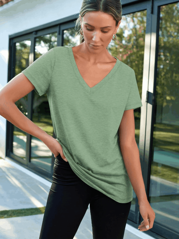 T-Shirts Short Sleeve V Neck Tees Tops for Women Fashion Trendy Lightweight Soft Casual Summer Outfits Clothes 2025 - Image 4