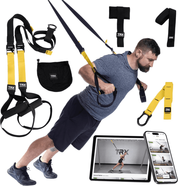 All-In-One Suspension Training System: Full Body Workouts for Your Home Gym, Travel, and Outdoors | Includes Indoor & Outdoor Anchors, Workout Guide and Video Downloads