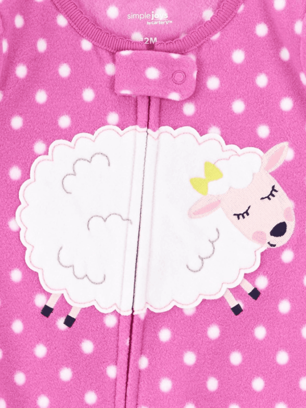 Toddlers and Baby Girls' Loose-Fit Flame Resistant Fleece Footed Pajamas, Pack of 3 - Image 4