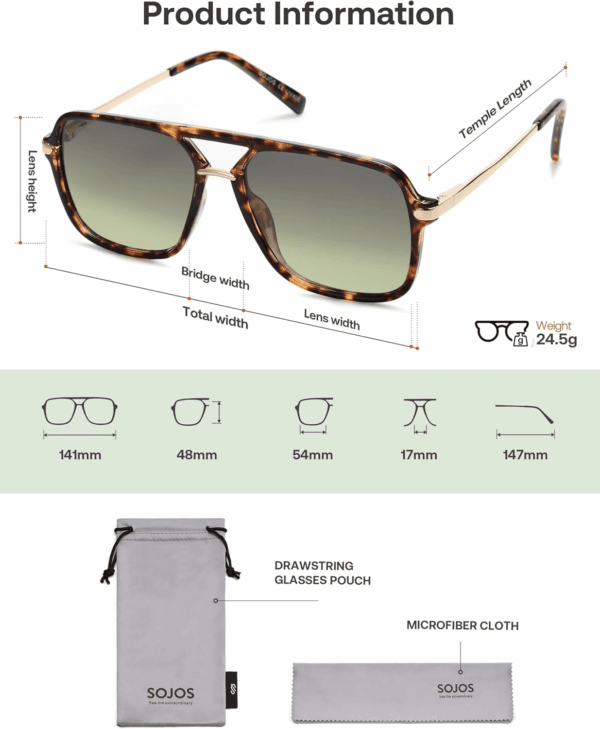 Sunglasses for Women & Men, Square, Retro, Polarized Lens, Trendy Aviator, 90S Shades - Image 6