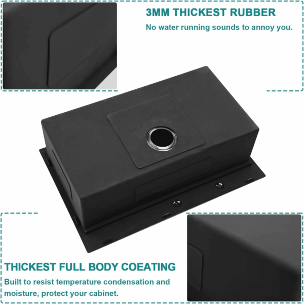 33 Black Kitchen Sink Drop in -  33X22 Drop Sink Stainless Steel 16 Gauge Gunmetal Black Ledge Workstation Single Bowl Topmount Overcounter Kitchen Sinks Deep Basin - Image 7