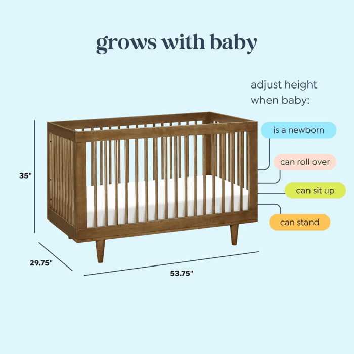 Marley 3-In-1 Convertible Baby Crib - GREENGUARD Gold Certified - Convertible Crib to Toddler Bed and Daybed - Baby Bed W/ 4 Adjustable Heights - Easy to Assemble Wooden Crib - Walnut - Image 3