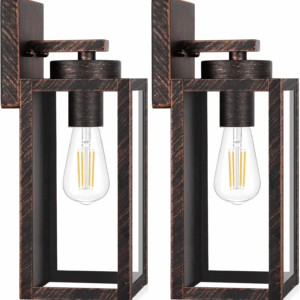 2-Pack Outdoor Wall Light Fixtures, Exterior Waterproof Wall Lanterns, Porch Sconces Wall Mounted Lighting with E26 Sockets & Glass Shades, Modern Wall Lamps for Patio Front Door, Brown