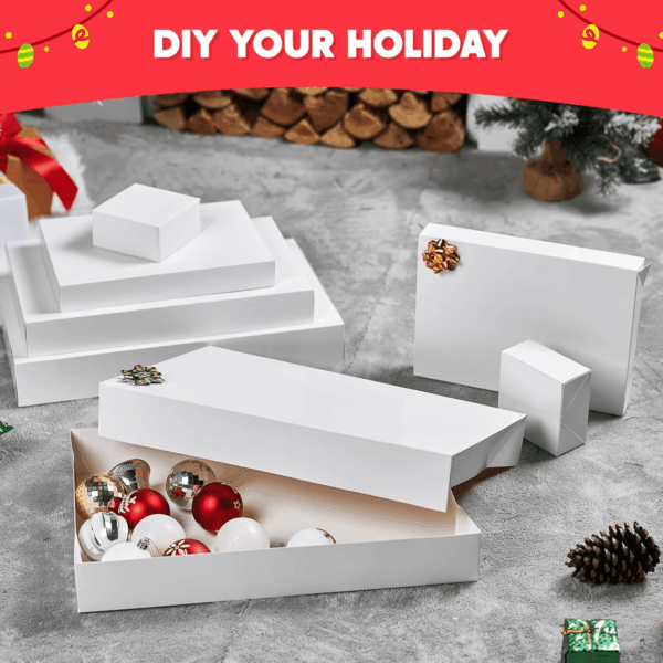 12PCS 17" Christmas Shirt Gift Boxes with Lid for Presents, Extra Large 4" Deep White Paper Box, 4 Assorted Different Size Robe Box for Clothes, Xmas Birthday Holiday Wedding Gift Wrapping Decor - Image 5
