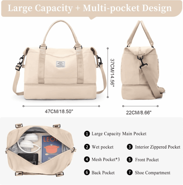 Weekender Bags for Women,Overnight Travel Duffel Bag,Personal Item Travel Bag with Shoes Compartment,Gym Bag,3Pcs Set - Image 3