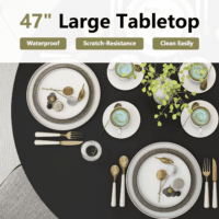 47 Inch round Dining Table for 4, Kitchen Table Dinner Table with 2-Layer Storage Shelf and Wood Slide Door for Home Dining Room Living Room (Black) - Image 4