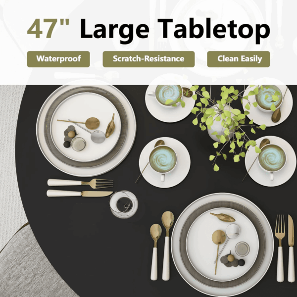 47 Inch round Dining Table for 4, Kitchen Table Dinner Table with 2-Layer Storage Shelf and Wood Slide Door for Home Dining Room Living Room (Black) - Image 4