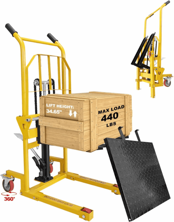 Foldable Hydraulic Material Lift, Pallet Jack Table Cart, 440Lbs Capacity, 35" Lift, Swivel Wheels