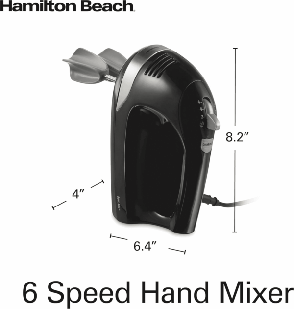 6-Speed Electric Hand Mixer with Whisk, Dough Hooks and Easy Clean Beaters, Powerful 275 Watt Motor, Snap-On Storage Case, Black - Image 8