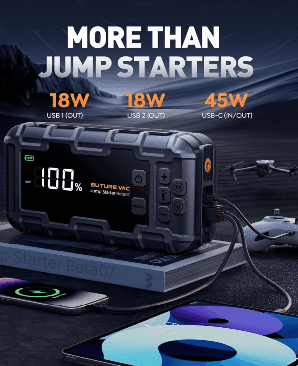 10-In-1 Portable Car Battery Jump Starter with Air Compressor 8000A 160PSI 45W Charger, Jump Starter Jump Box (All Gas 14L Diesel), Car Battery Jumper Starter Portable Jumper Cables, Gloves, Lights - Image 5