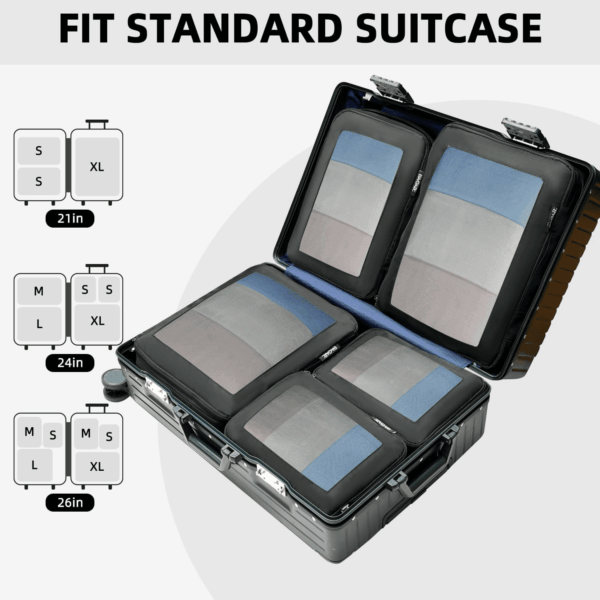 4 Set/6 Set/8 Set Compression Packing Cubes Travel Accessories Expandable Packing Organizers(Black Squaremesh 6 Set) - Image 7