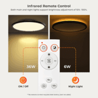 15.4In LED Flush Mount Ceiling Light Fixture with Remote, 2000K Warm Nightlight, Dimmable 3000K-6500K Low Profile Ceiling Lights for Bedroom, Living Room, 3600LM Black - Image 5