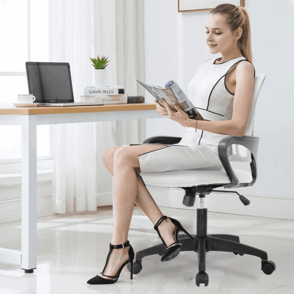 Home Office Chair Ergonomic Desk Chair Mesh Computer Chair with Lumbar Support Armrest Executive Rolling Swivel Adjustable Mid Back Task Chair for Women Adults (White) - Image 7