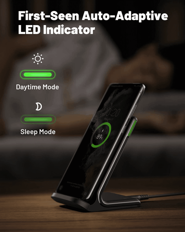 Wireless Charger, 15W Fast Qi-Certified Wireless Charging Station with Sleep-Friendly Adaptive Light Compatible with Iphone 16 15 14 13 Pro XS 8 plus Samsung Galaxy S25 S24 S23 Note 20 Google Etc - Image 3