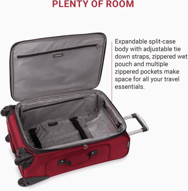 Sion Softside Expandable Luggage, Burgundy, Checked-Medium 25-Inch - Image 4