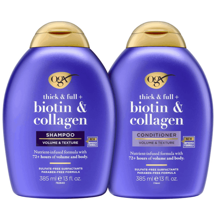 Thick & Full + Biotin & Collagen Volumizing Shampoo & Conditioner Set, Nutrient-Infused, Biotin Gives Hair Volume & Body, Sulfate-Free Surfactants, 13 Fl. Oz, 2 Pack