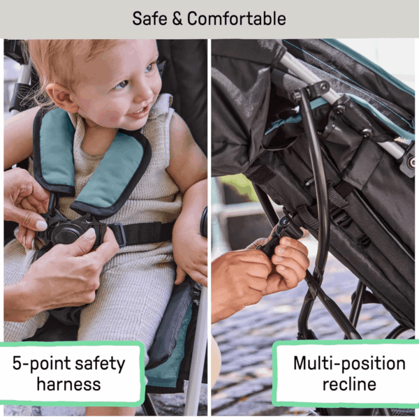 Summer by  3D Mini Convenience Stroller – Lightweight Stroller with Compact Fold, Multi-Position Recline, Canopy with Pop Out Sun Visor – Umbrella Stroller for Travel and More, Slate Grey - Image 5