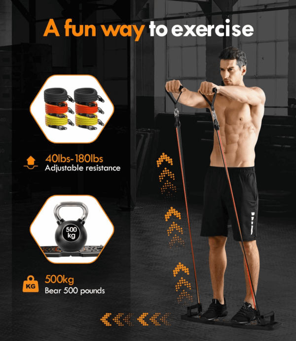Push up Board,Home Gym,Portable Exercise Equipment,Pilates Bar and 20 Fitness Accessories with Resistance Bands and Ab Roller Wheel,Full Body Workout at Home - Image 3