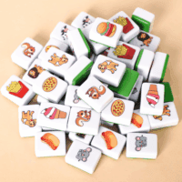 2 Players Mahjong Block Set, Mahjong Tile Game with 50 Premium Green Tiles(30Mm) Animal and Food Pattern, Portable Mahjongg Set with a Carry Bag - Image 7