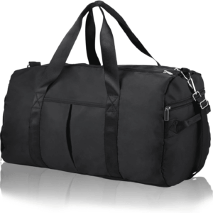Gym Bag for Men, 40L Waterproof Sports Duffle Bags with Shoe & Wet Compartment, Small Carry on Travel Tote Bags with Trolley Sleeve for Personal Item, Fitness & Workout Gear, Black