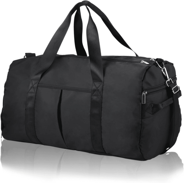 Gym Bag for Men, 40L Waterproof Sports Duffle Bags with Shoe & Wet Compartment, Small Carry on Travel Tote Bags with Trolley Sleeve for Personal Item, Fitness & Workout Gear, Black