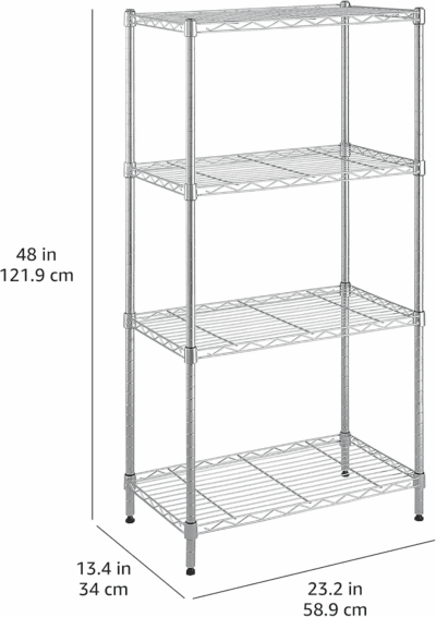 4-Shelf Adjustable, Storage Shelving Unit, (200 Pound Loading Capacity per Shelf), Steel Organizer Wire Rack, 13.4"D X 23.2"W X 48"H, Chrome - Image 9